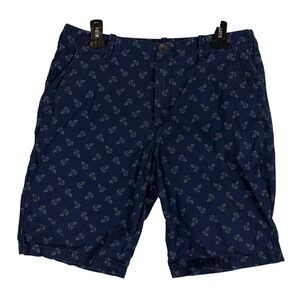 Express Shorts Mens 32 Blue Anchor Print Chino Cotton Nautical Casual 10 Inseam